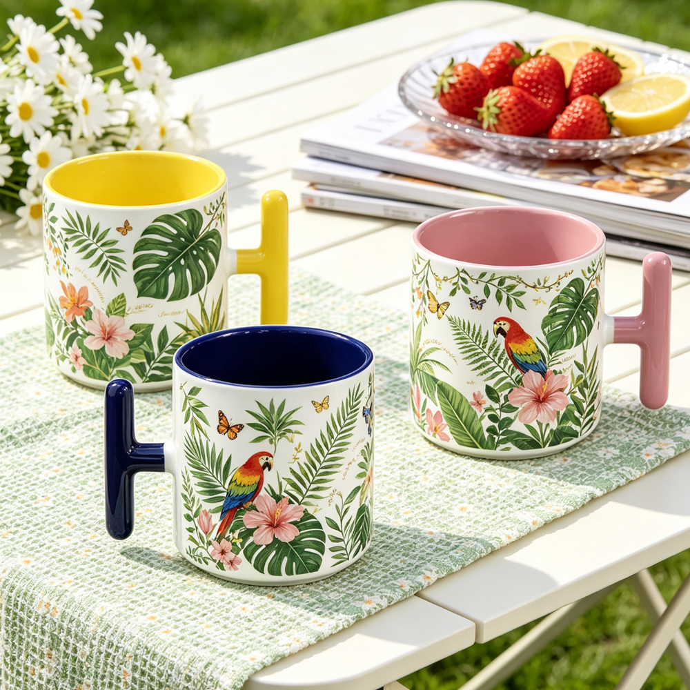 Sublimation Blank T Handle Ceramic Mug 6 Inner Color Coffee Cup 20x7cm Print Area DIY Custom Photo Logo Heat Press White Mug