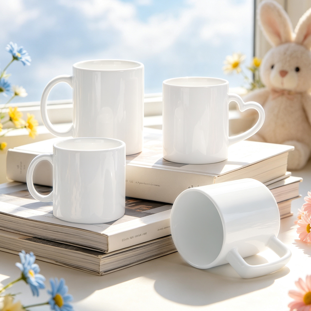 Sublimation White Ceramic Mug Blanks Collection 4 Shapes Love Heart Square Handle DIY Photo Printing Coffee Tea Cup