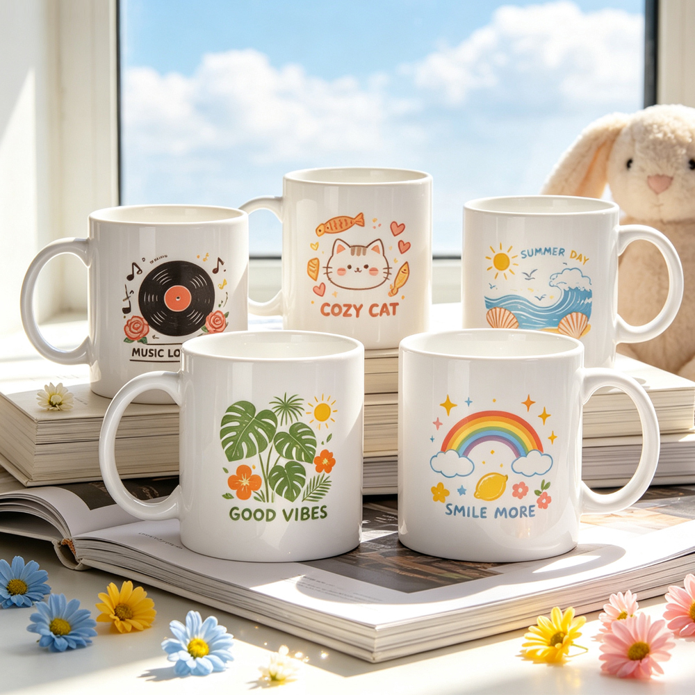 Sublimation White Ceramic Mug Blanks Collection 4 Shapes Love Heart Square Handle DIY Photo Printing Coffee Tea Cup
