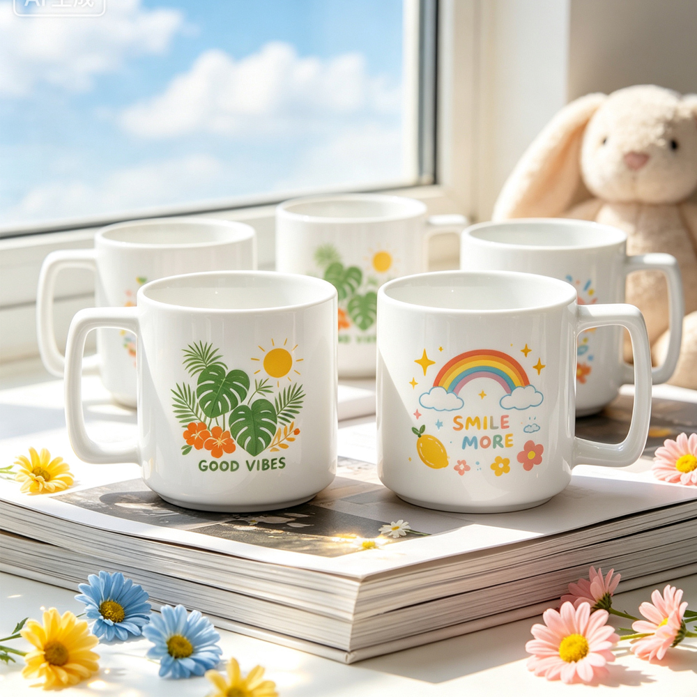 Sublimation White Ceramic Mug Blanks Collection 4 Shapes Love Heart Square Handle DIY Photo Printing Coffee Tea Cup