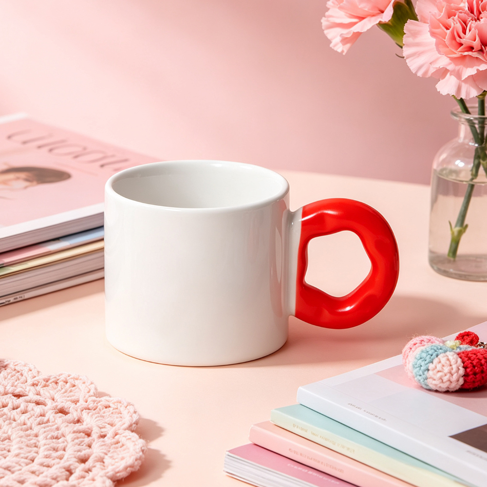 Sublimation Blank Flower Handle Ceramic Mug 6 Colors Cute Ring Grip Coffee Cup 20x7cm Print DIY Custom Photo Heat Press Gift
