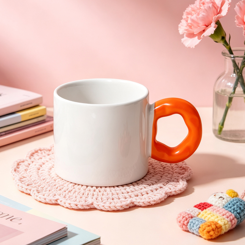 Sublimation Blank Flower Handle Ceramic Mug 6 Colors Cute Ring Grip Coffee Cup 20x7cm Print DIY Custom Photo Heat Press Gift