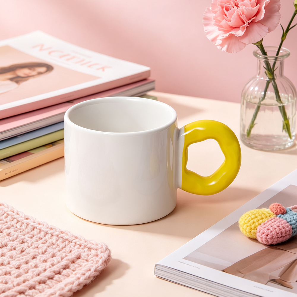 Sublimation Blank Flower Handle Ceramic Mug 6 Colors Cute Ring Grip Coffee Cup 20x7cm Print DIY Custom Photo Heat Press Gift