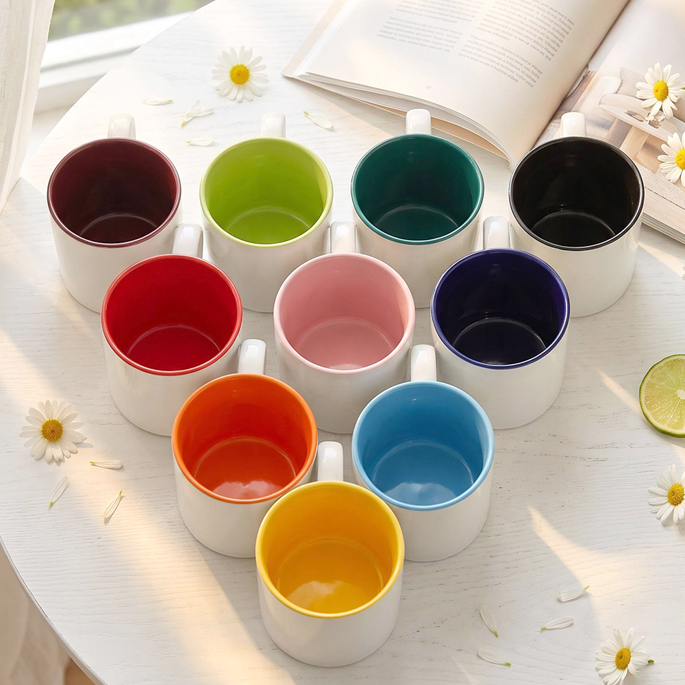 Wholesale Sublimation Blank Ceramic Mug Series 11oz 15oz Inner Color Rim Handle Glitter Marble Color Changing Cup for Heat Press DIY