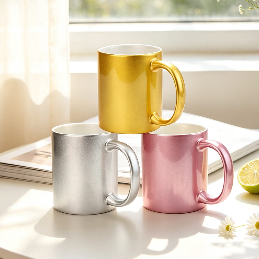 Wholesale Sublimation Blank Ceramic Mug Series 11oz 15oz Inner Color Rim Handle Glitter Marble Color Changing Cup for Heat Press DIY
