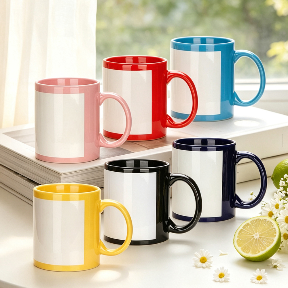 Wholesale Sublimation Blank Ceramic Mug Series 11oz 15oz Inner Color Rim Handle Glitter Marble Color Changing Cup for Heat Press DIY