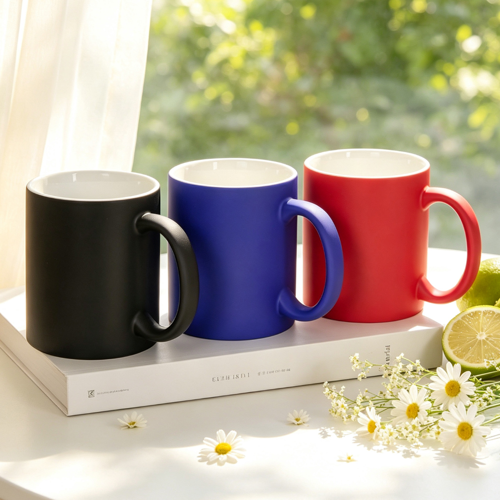 Wholesale Sublimation Blank Ceramic Mug Series 11oz 15oz Inner Color Rim Handle Glitter Marble Color Changing Cup for Heat Press DIY
