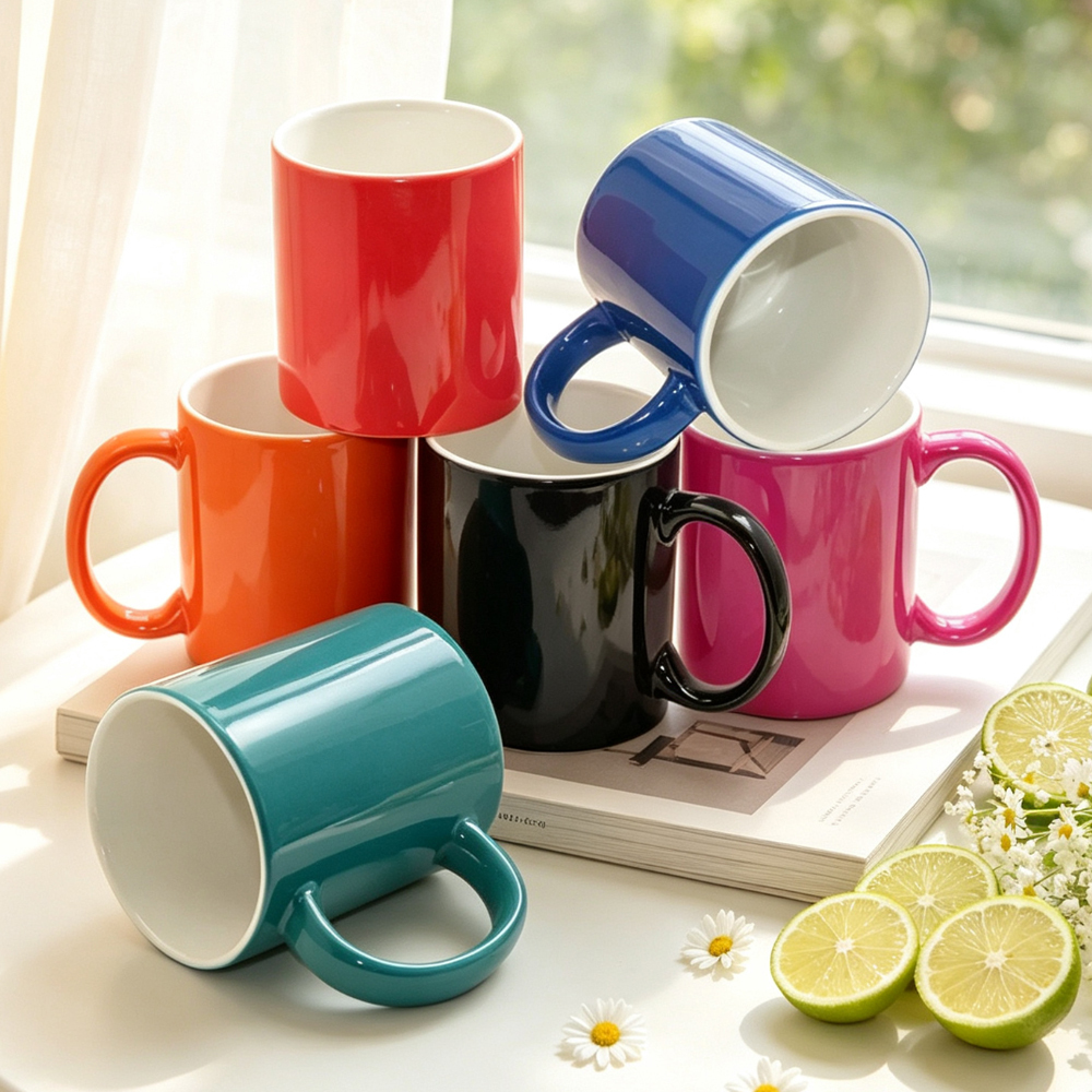 Wholesale Sublimation Blank Ceramic Mug Series 11oz 15oz Inner Color Rim Handle Glitter Marble Color Changing Cup for Heat Press DIY