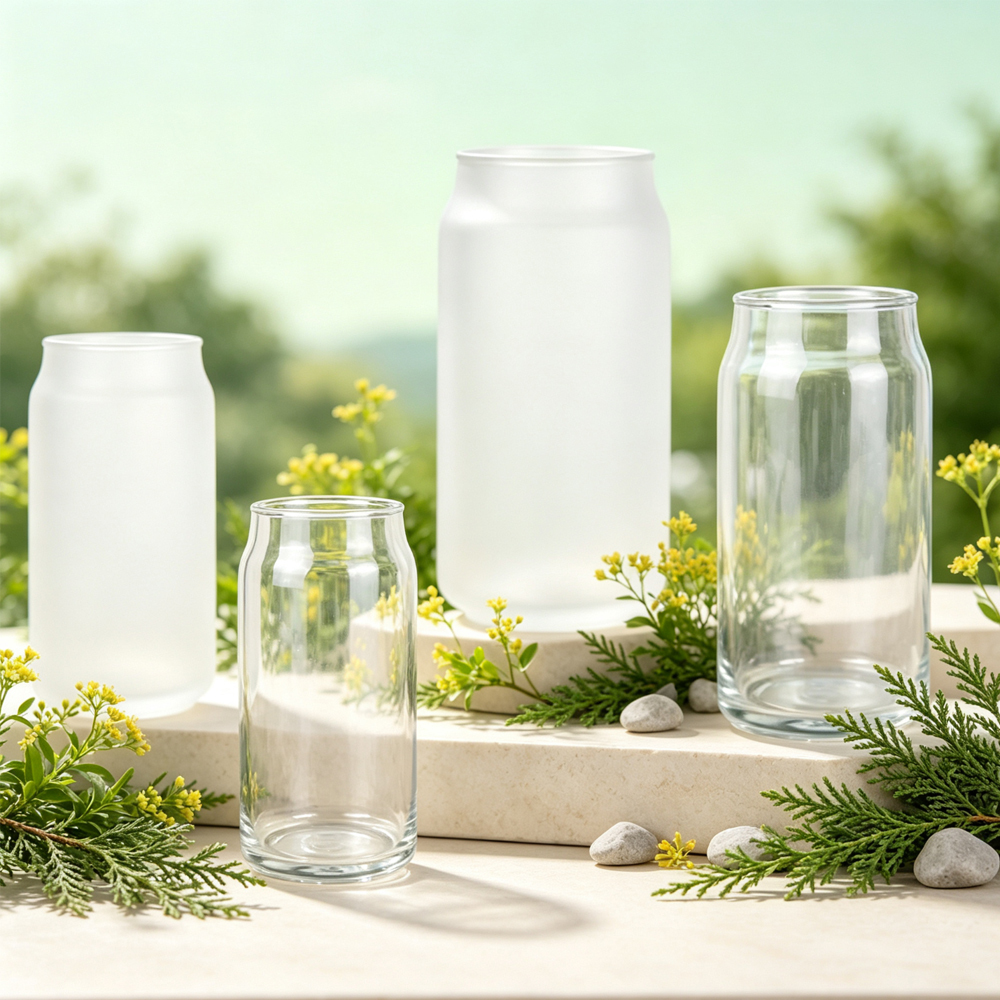 Wholesale Sublimation Blank Glass Cups Frosted Clear DIY Heat Transfer Tumbler with Bamboo Lid Straw for Personalized Drinkware Gift