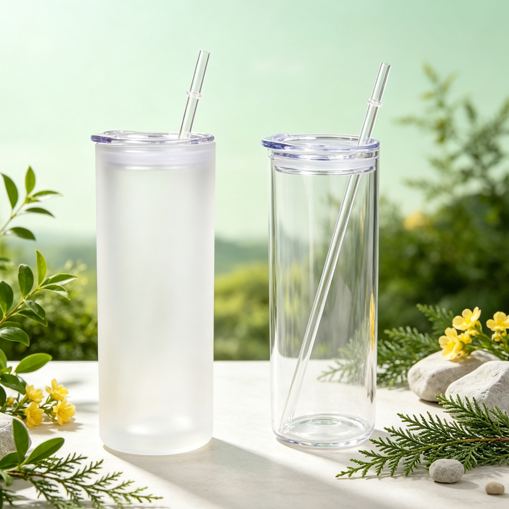Wholesale Sublimation Blank Glass Cups Frosted Clear DIY Heat Transfer Tumbler with Bamboo Lid Straw for Personalized Drinkware Gift