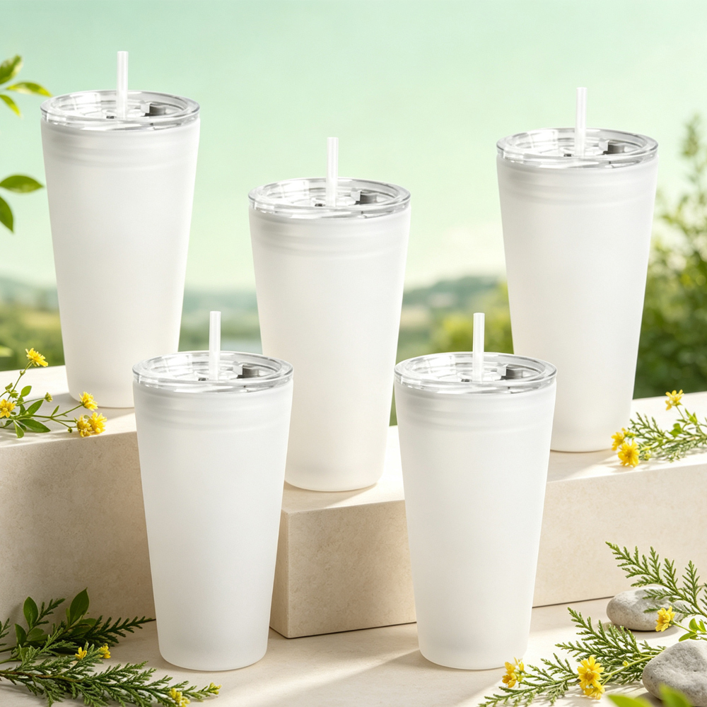Wholesale Sublimation Blank Glass Cups Frosted Clear DIY Heat Transfer Tumbler with Bamboo Lid Straw for Personalized Drinkware Gift