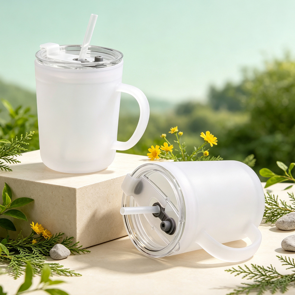 Wholesale Sublimation Blank Glass Cups Frosted Clear DIY Heat Transfer Tumbler with Bamboo Lid Straw for Personalized Drinkware Gift
