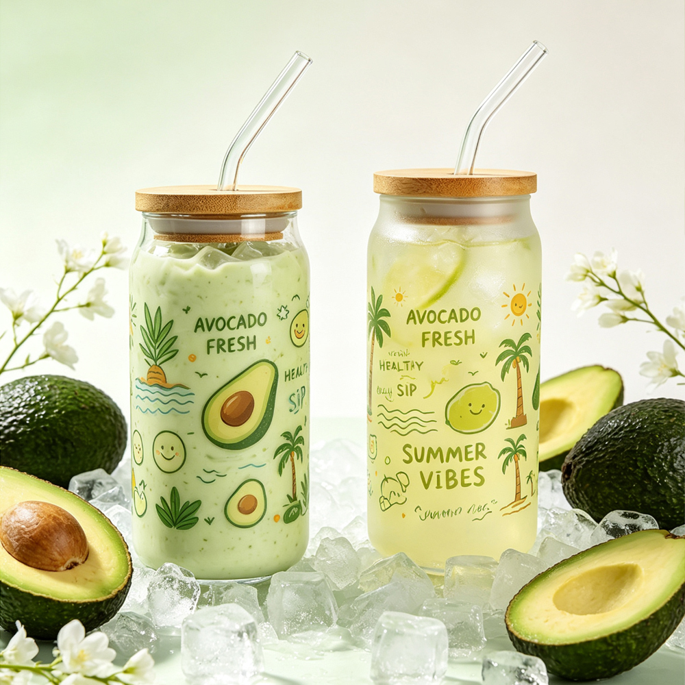 Wholesale Sublimation Blank Glass Cups Frosted Clear DIY Heat Transfer Tumbler with Bamboo Lid Straw for Personalized Drinkware Gift