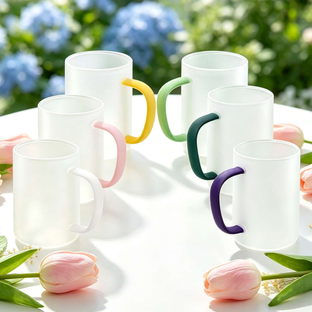 Wholesale Sublimation Blank Gradient Glass Cups Frosted Clear DIY Heat Transfer Tumbler with Bamboo Lid Straw for Custom Drinkware Gift