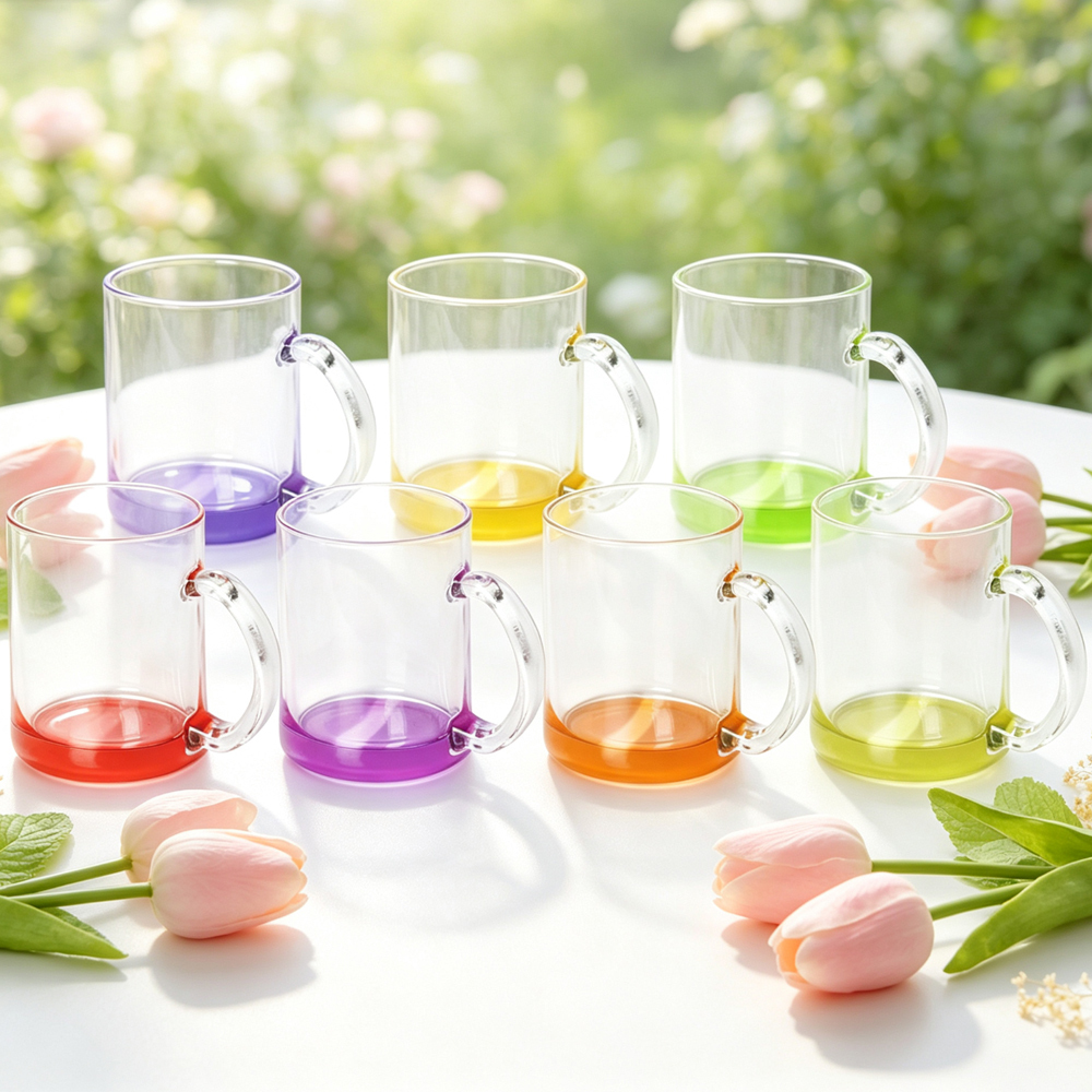 Wholesale Sublimation Blank Gradient Glass Cups Frosted Clear DIY Heat Transfer Tumbler with Bamboo Lid Straw for Custom Drinkware Gift
