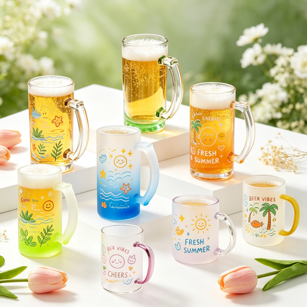 Wholesale Sublimation Blank Gradient Glass Cups Frosted Clear DIY Heat Transfer Tumbler with Bamboo Lid Straw for Custom Drinkware Gift