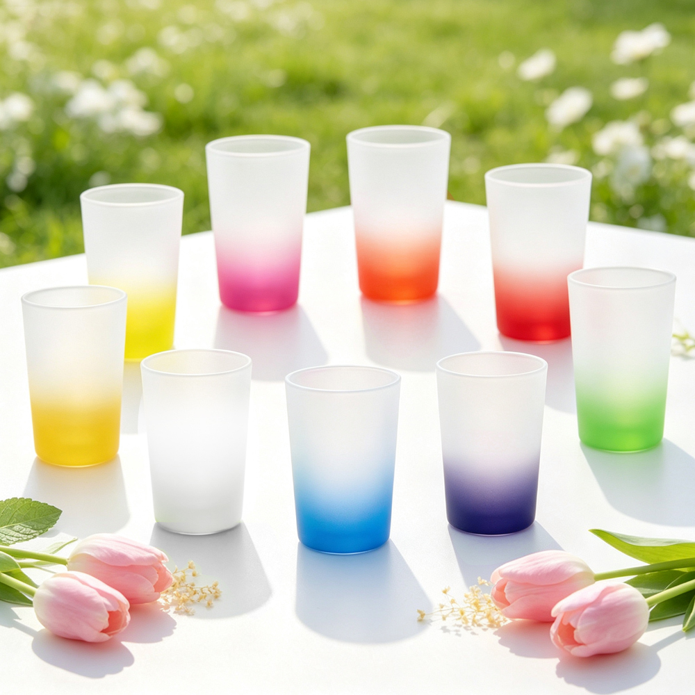 Wholesale Sublimation Blank Gradient Glass Cups Frosted Clear DIY Heat Transfer Tumbler with Bamboo Lid Straw for Custom Drinkware Gift