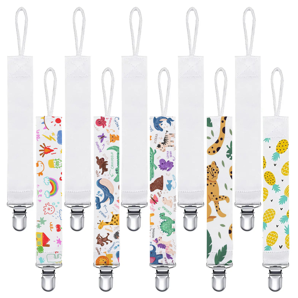 Sublimation Blank Pacifier Clip Chain DIY Custom Anti Drop Soother Holder Strap Double Side Print Baby Nipple Tether Metal Clip