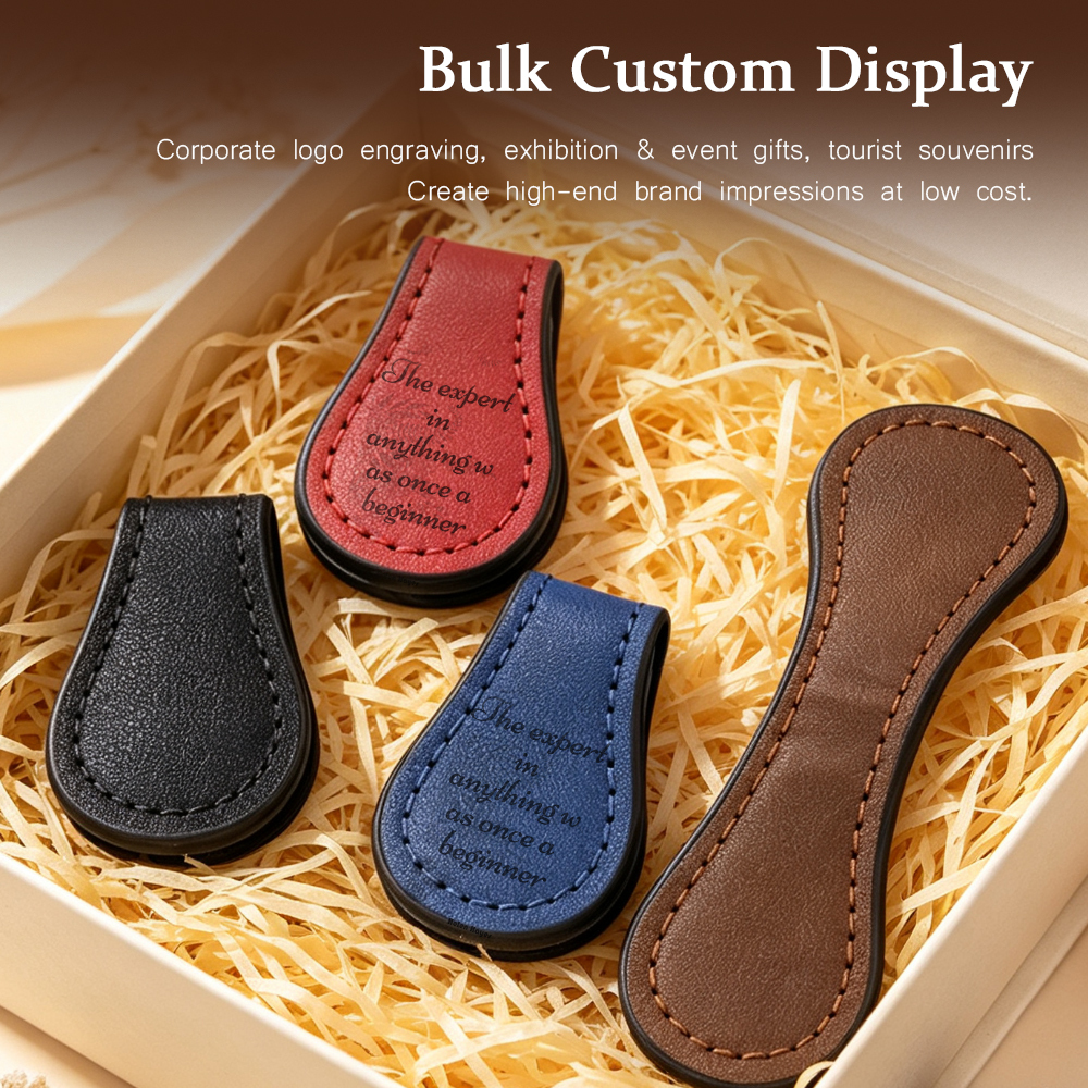 Custom Laser Engraving Magnetic Bookmark Blanks PU Leather DIY Personalized Book Clip 2 Styles Strong Magnet Reading Gift