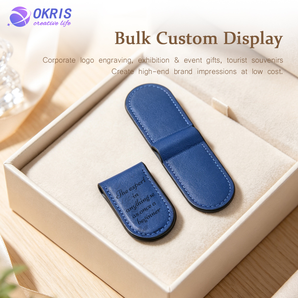 DIY Laser Engraving Money Clip Blanks PU Leather Magnetic Cash Holder Custom Wallet Clip 4 Colors 15.1x4.2cm Business Gift