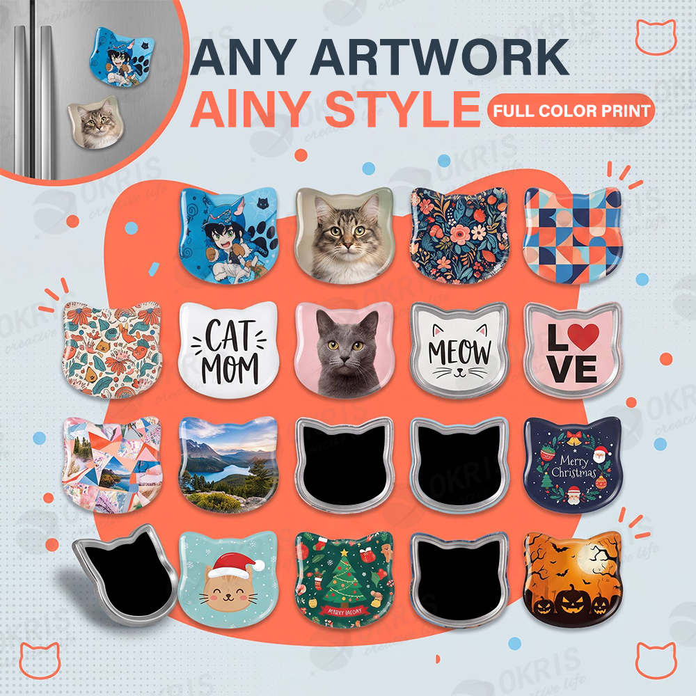 Custom Manual Badge Making Machine Kit Cat Head Star Button Press Cutter 100 Sets Magnetic Backing DIY Pin Gift