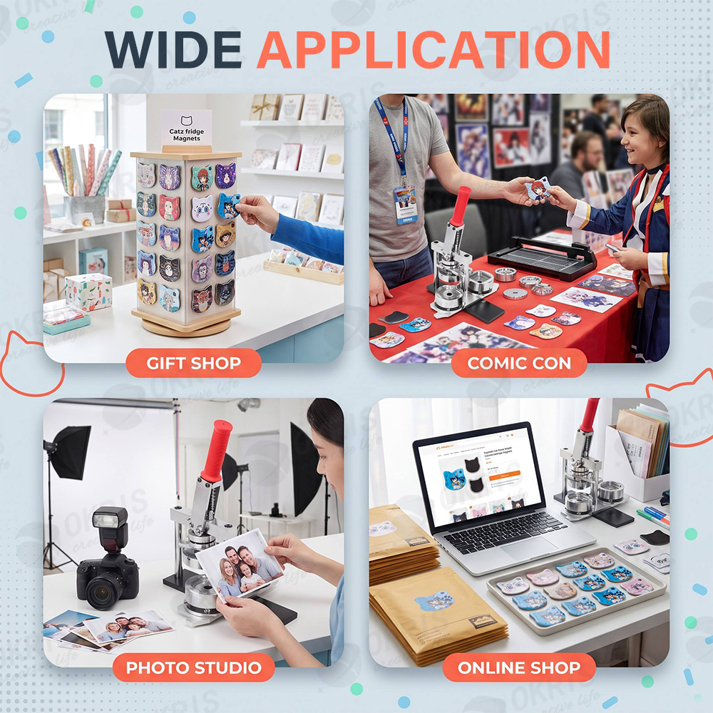 Custom Manual Badge Making Machine Kit Cat Head Star Button Press Cutter 100 Sets Magnetic Backing DIY Pin Gift