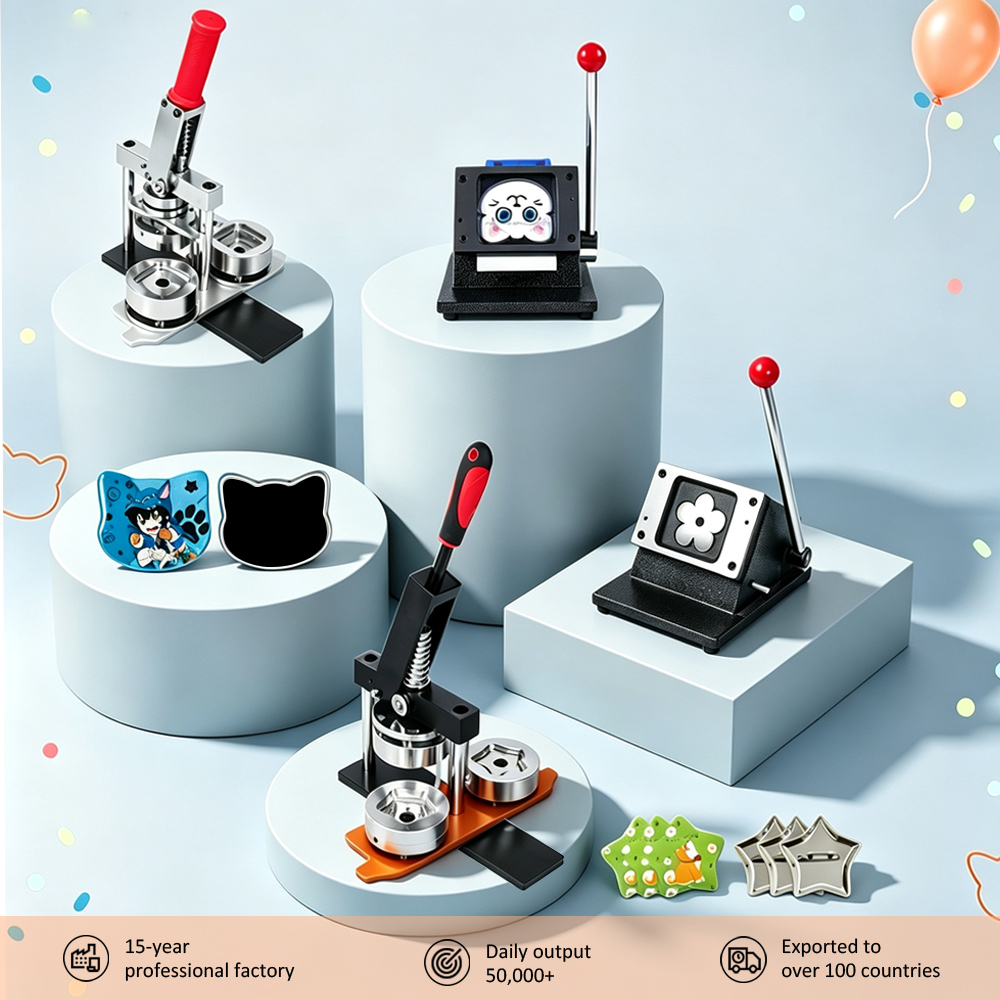 Custom Manual Badge Making Machine Kit Cat Head Star Button Press Cutter 100 Sets Magnetic Backing DIY Pin Gift