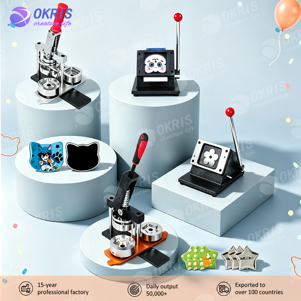 Custom Manual Badge Making Machine Kit Cat Head Star Button Press Cutter 100 Sets Magnetic Backing DIY Pin Gift