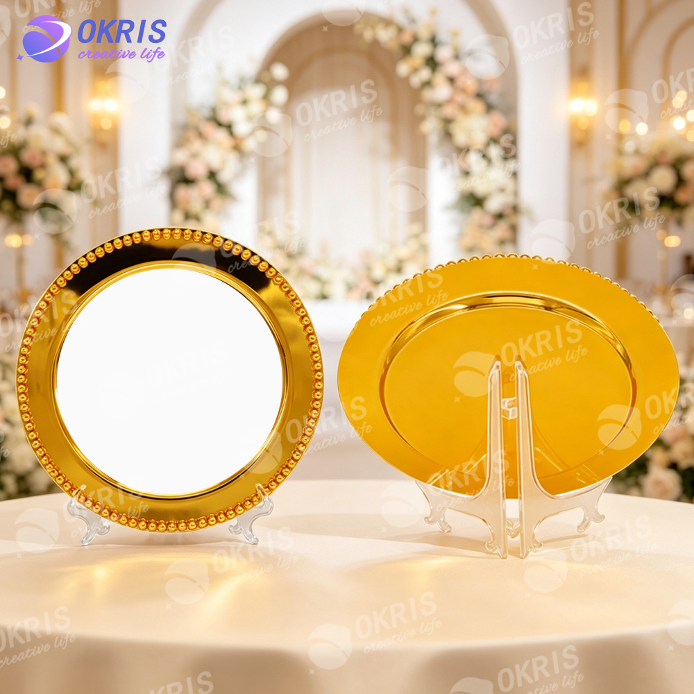 Sublimation Wedding Fruit Tray Metal Decorative Serving Plate Gold Silver 2 Sizes DIY Photo Logo Custom