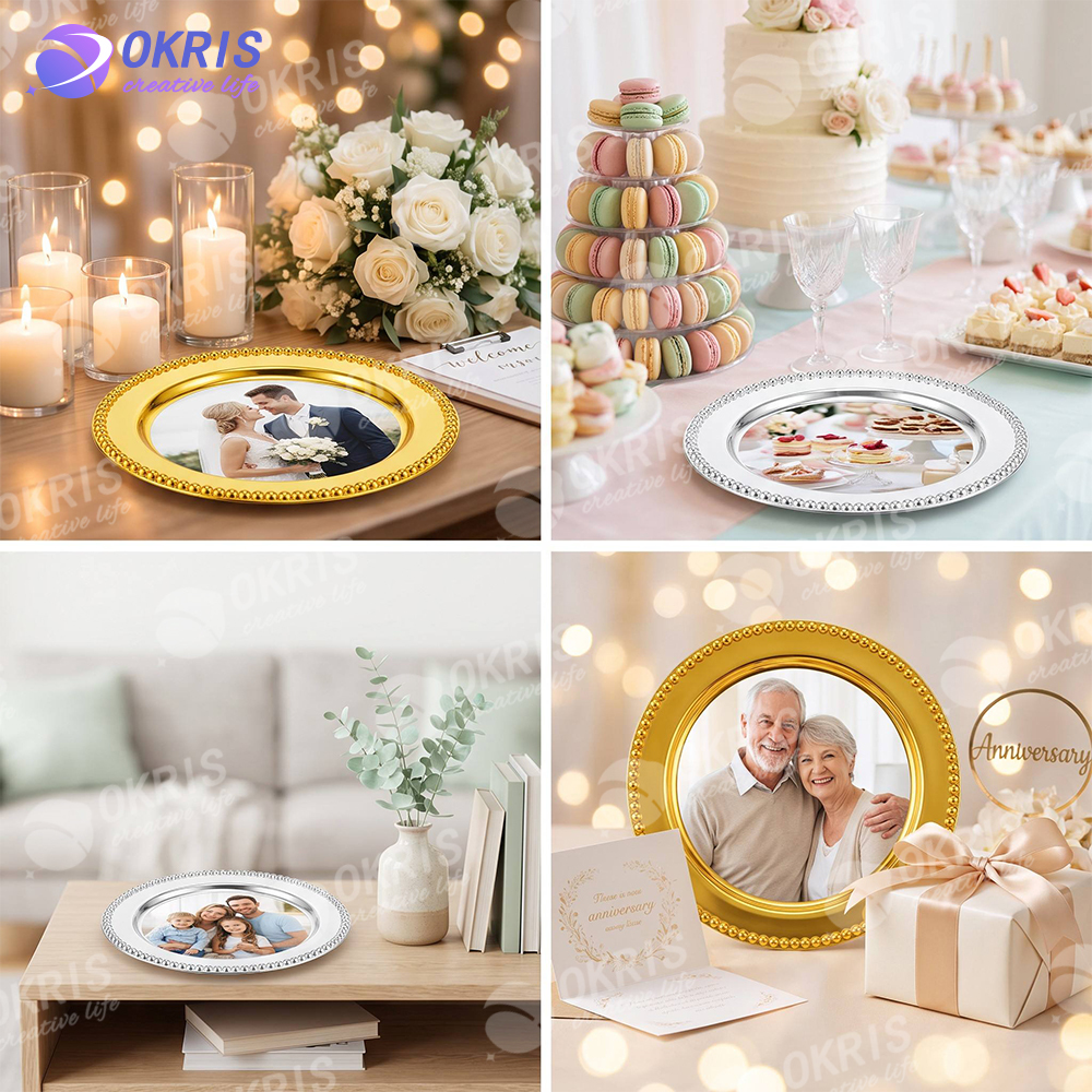 Sublimation Wedding Fruit Tray Metal Decorative Serving Plate Gold Silver 2 Sizes DIY Photo Logo Custom