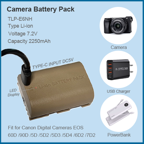 Type-C Digital Camera Battery TLP-E6NH For CANON SLR Camera 5DS R5 R6 5D MARK2 MARK3 MARK4 6D 7D with Type-C