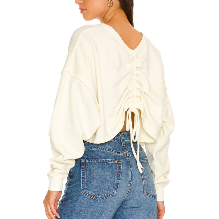 Solid Color Back Drawstring Pullover