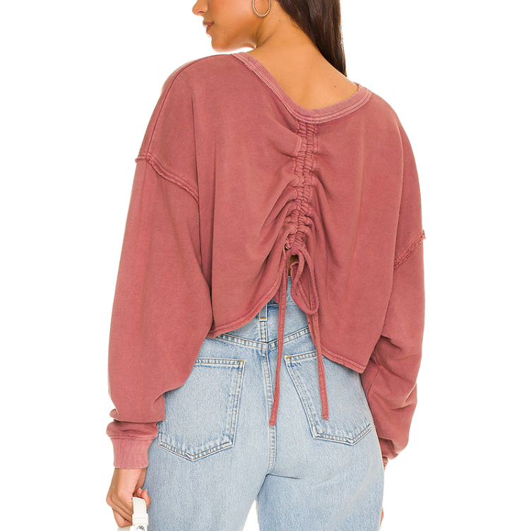 Solid Color Back Drawstring Pullover