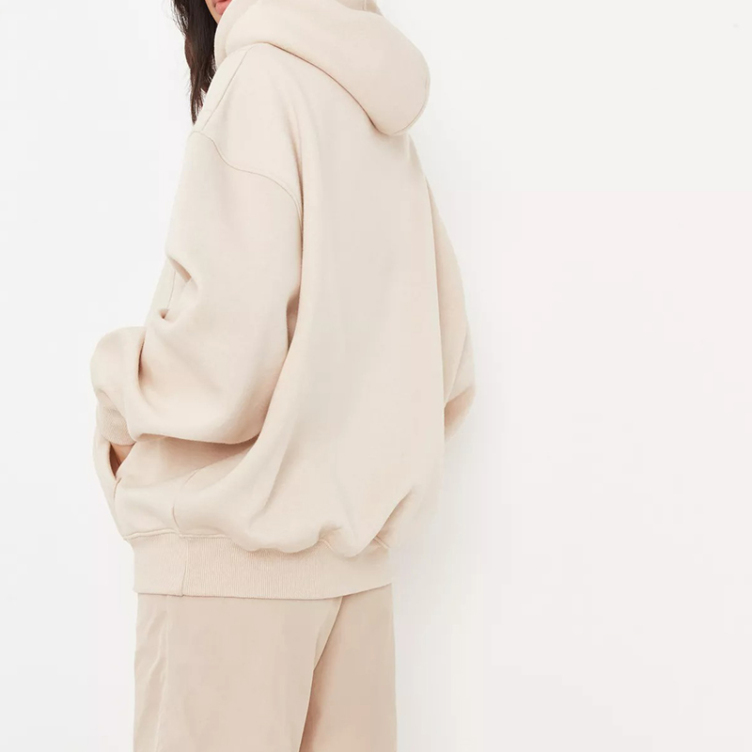 nude rib hem oversized hoodie