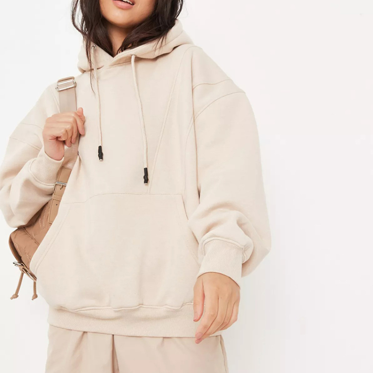 nude rib hem oversized hoodie