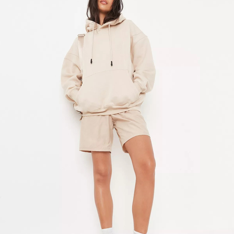 nude rib hem oversized hoodie