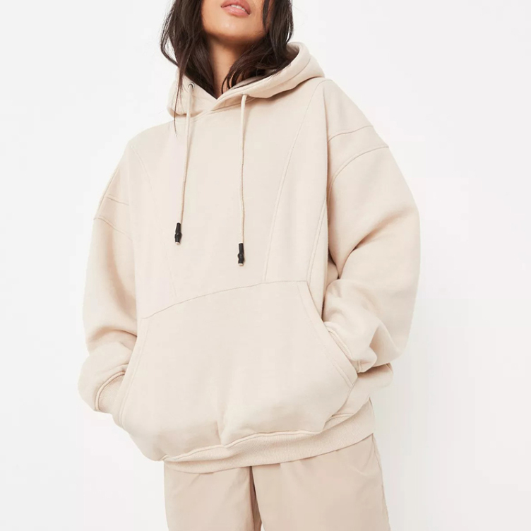 nude rib hem oversized hoodie