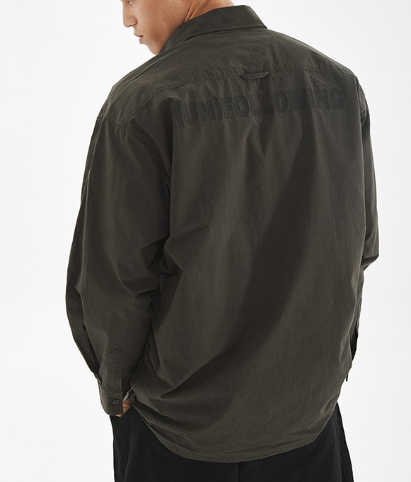 Printed loose side pockets long sleeve shirt