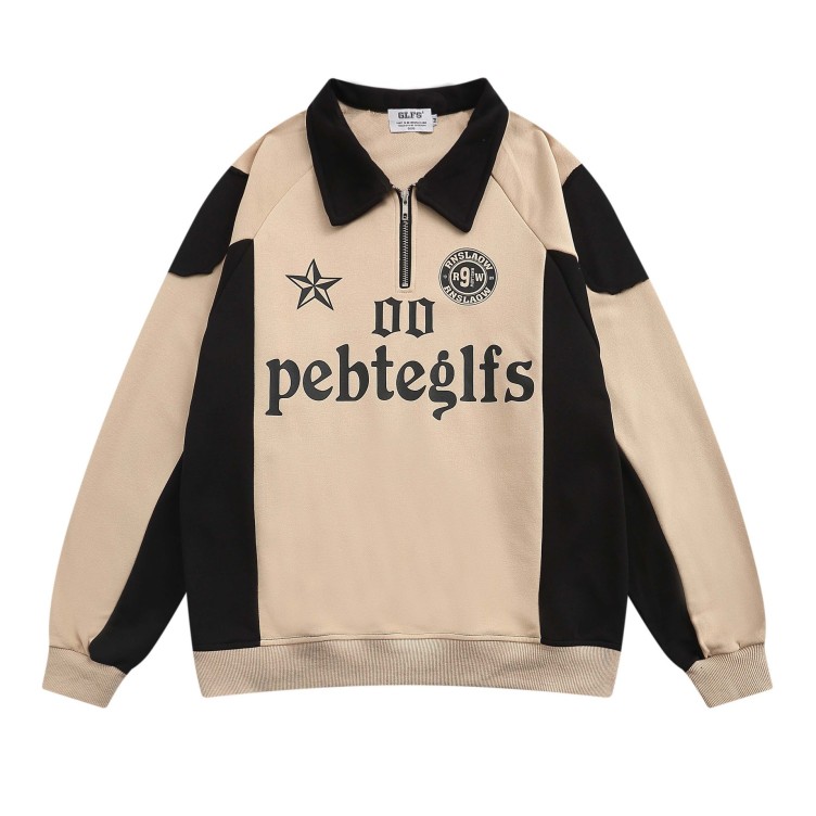 Paneled contrast lapels, zip tooth sweatshirt