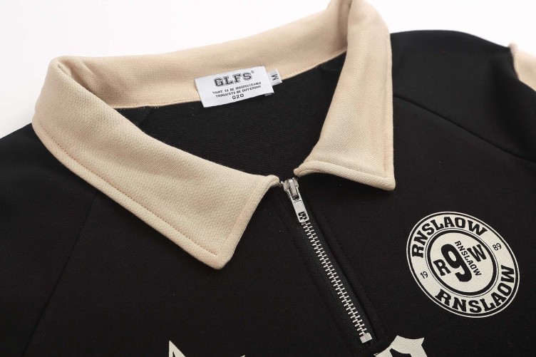 Paneled contrast lapels, zip tooth sweatshirt