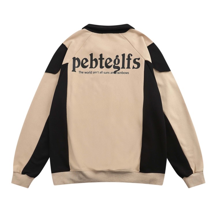 Paneled contrast lapels, zip tooth sweatshirt