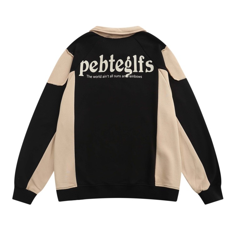 Paneled contrast lapels, zip tooth sweatshirt