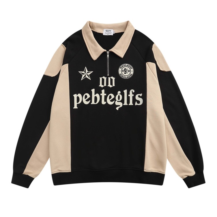 Paneled contrast lapels, zip tooth sweatshirt