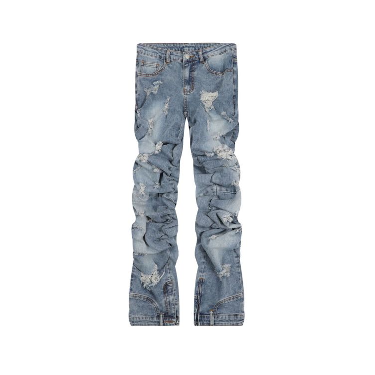 Pleated ripped jeans