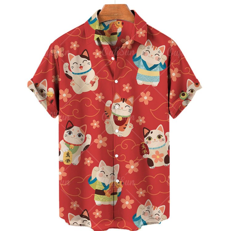 Cat print casual fashion shirt