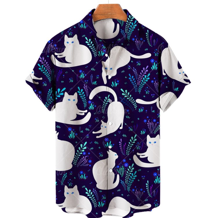 Cat print casual fashion shirt