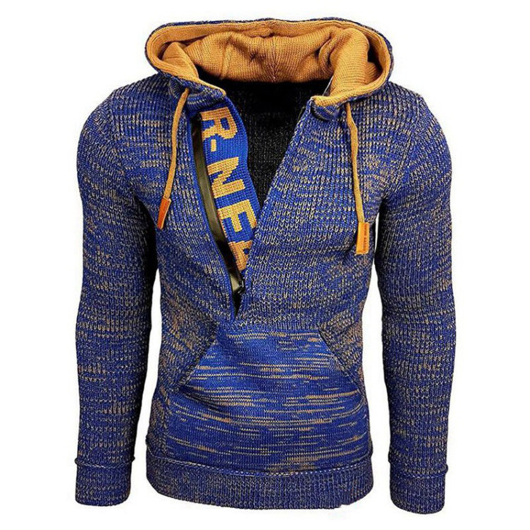 Knitted color-block pullover hoodie