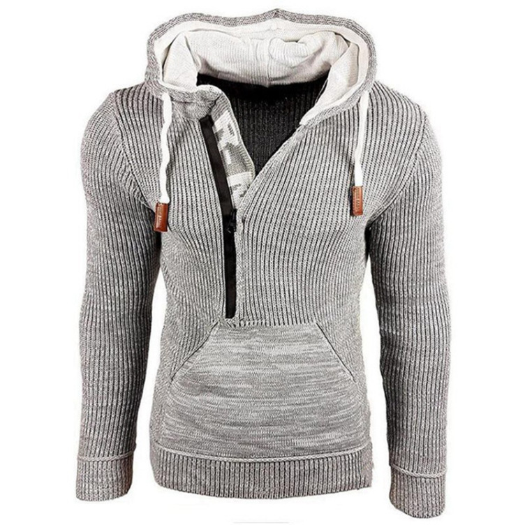 Knitted color-block pullover hoodie
