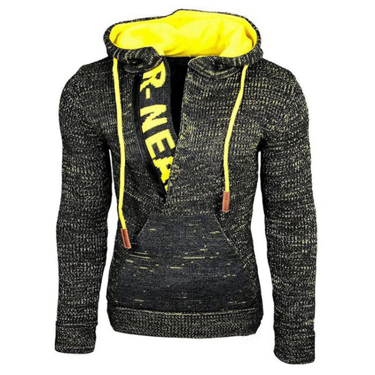 Knitted color-block pullover hoodie