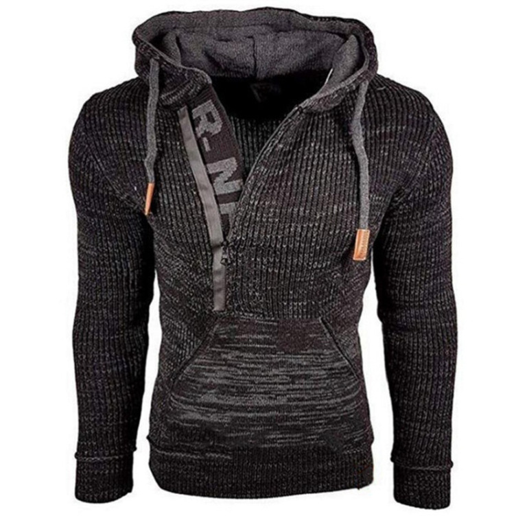 Knitted color-block pullover hoodie